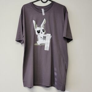 Teeturtle Zombie Bunny Death before decaf coffee graphic t-shirt Charcoal grey L